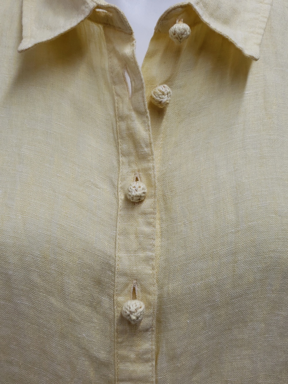 Laura Ashley Linen Button Up Shirt Women's  XL 3/4 Sleeve Yellow Crochet Buttons - Picture 2 of 12